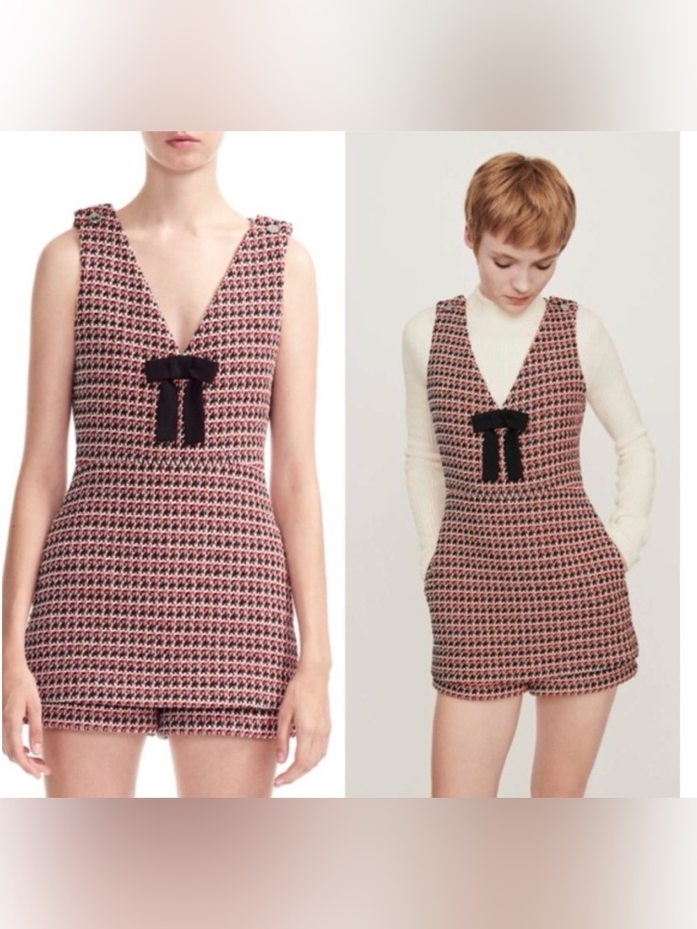 Maje Red, Black & White Tweed Romper